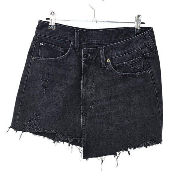 AGOLDE Womens Criss Cross Skirt, Denim, Black Wash, Aysymmetrical, Size 26 - Picture 1 of 9
